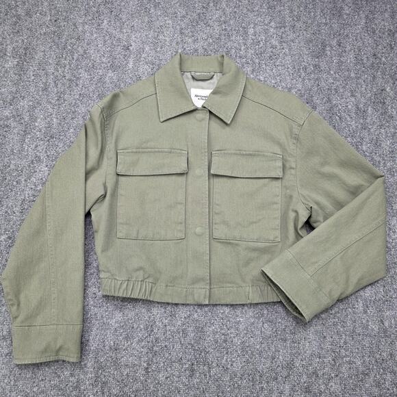 Abercrombie Fitch Jacket Womens XS Green Cropped Utility Snap Front Lined Preppy - Picture 1 of 16